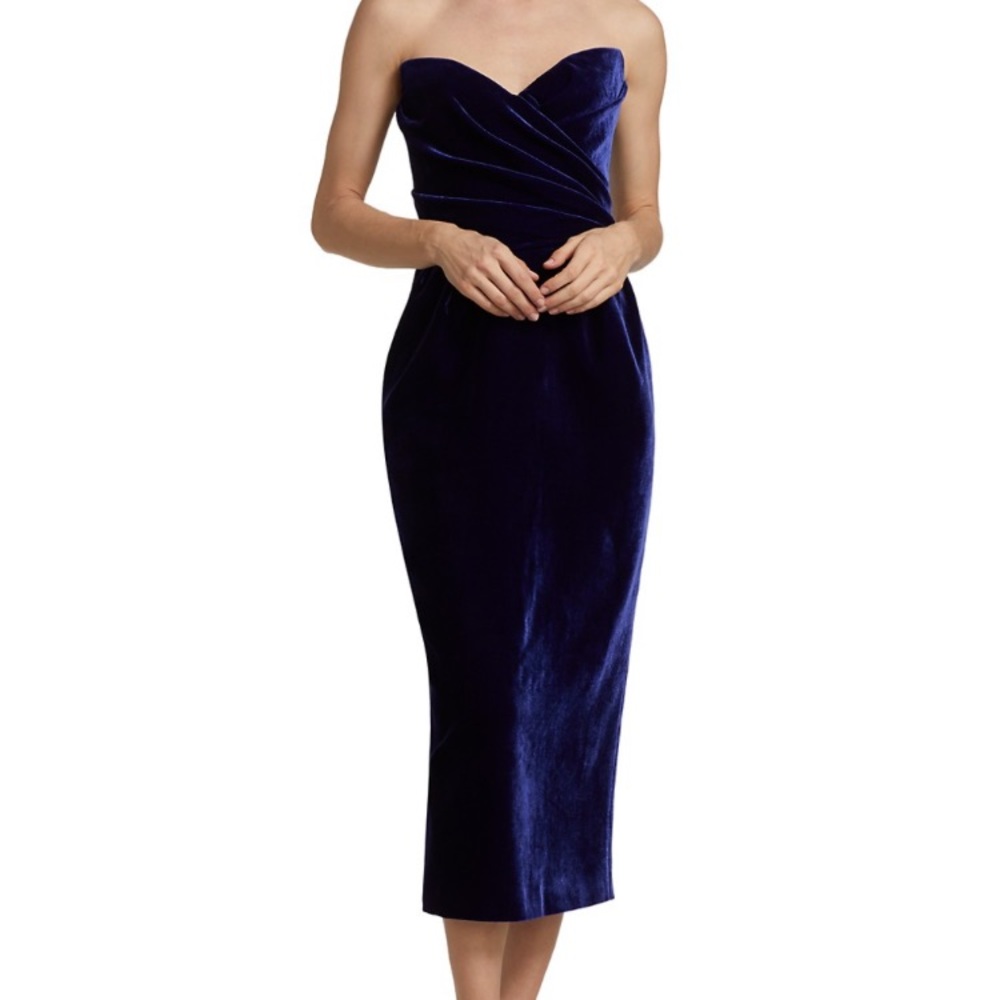 Rasario Velvet Draped Corset Midi Dress NEVER WORN!